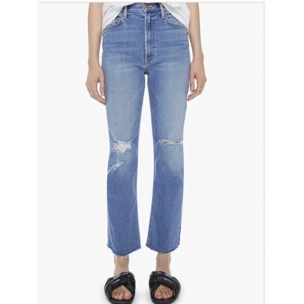 MOTHER High Waisted Rider Ankle Fray Jeans Party Like A Pirate Size 28